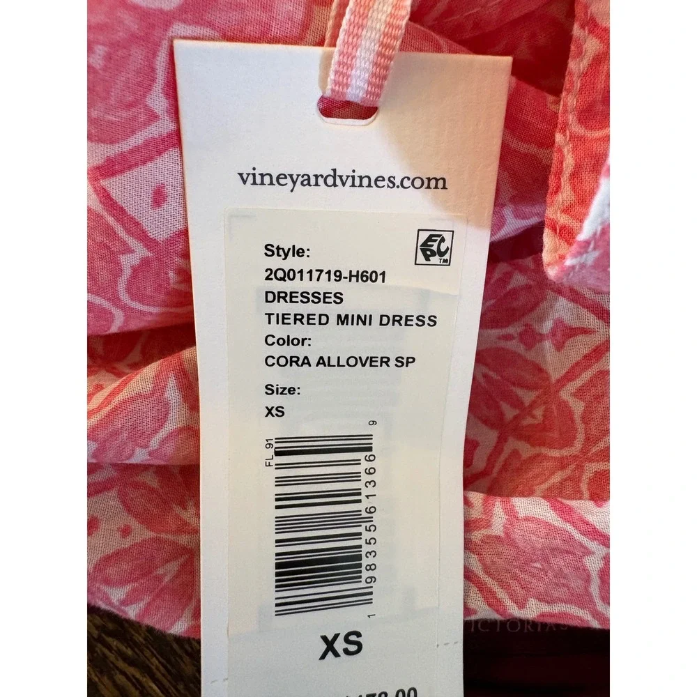 Vineyard Vines Tiered Mini Dress Womens XS Coral Pink NWT